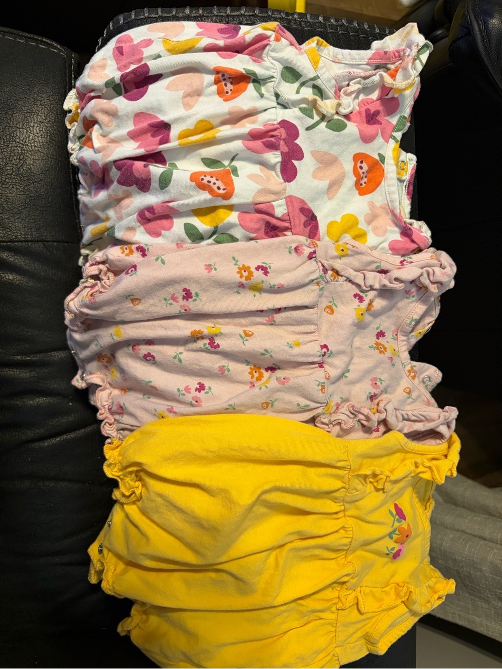 Girls' Floral & Yellow Ruffle Romper Bundle - Pink, White & Yellow